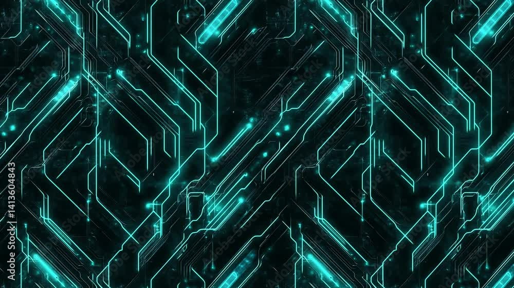 Poster glowing cyan circuitry with smooth animated transitions.