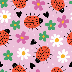 Ladybug Pattern Spring Floral Background