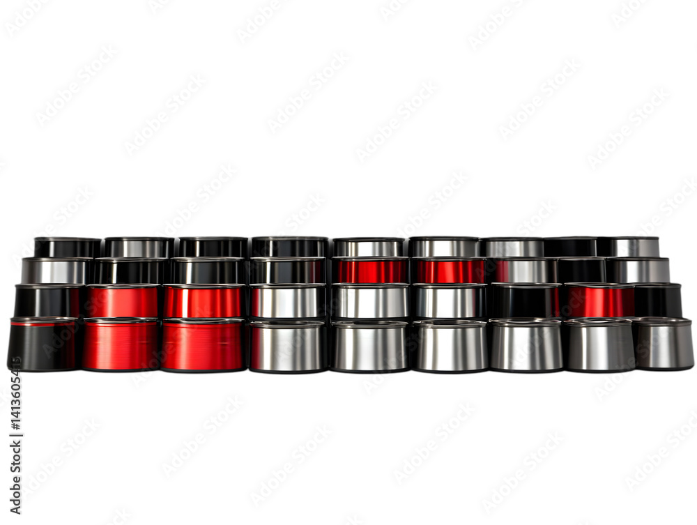Poster abstract 3d metallic shapes arrangement with black background in isolated studio