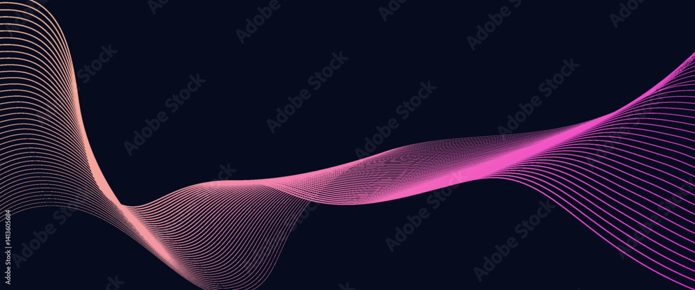 Poster abstract glowing wave lines on dark blue background. dynamic wave pattern. modern flowing wavy lines