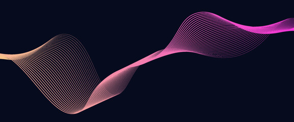 Abstract glowing wave lines on dark blue background. Dynamic wave pattern. Modern flowing wavy lines. Futuristic technology concept. Suit for banner, poster, cover, brochure, flyer, website