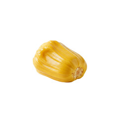 A ripe, golden jackfruit bulb, glistening with its natural sweetness, ready to be savored, isolated on a pure white background.