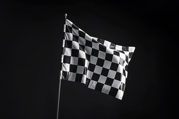 One racing checkered flag on black background