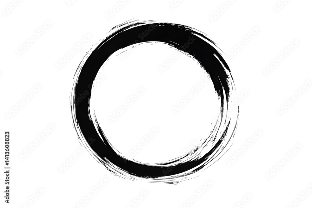 Poster abstract brushstroke circle in black on transparent isolated background