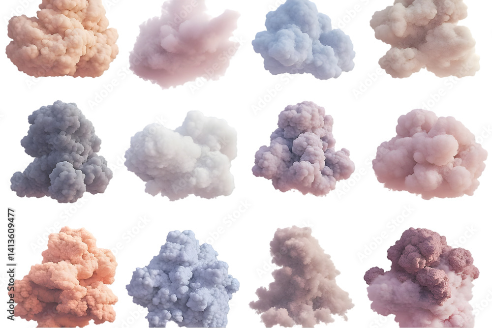 Poster abstract cloud rendered on transparent background with various colors