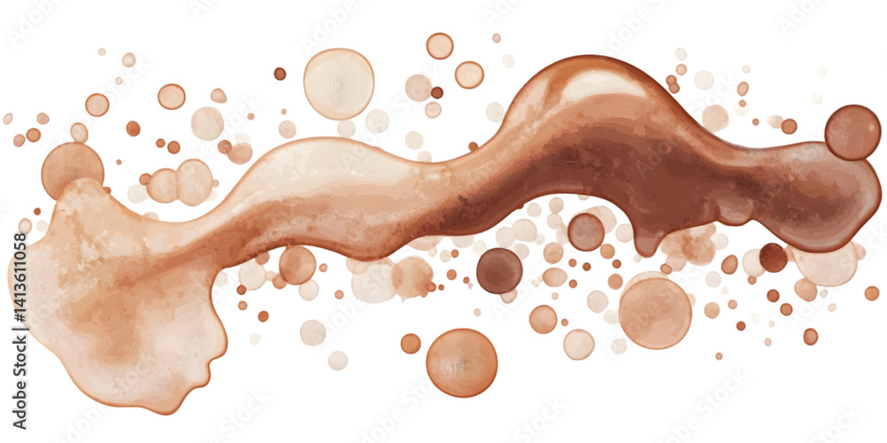 Poster abstract fluid design brown splash and drops isolated on transparent background