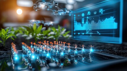 Innovative agricultural technology drones enhancing farming efficiency indoor garden environment futuristic perspective sustainable solutions