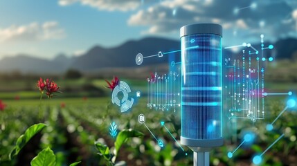Naklejka premium Smart agriculture technology innovations fields in rural landscape digital imagery nature environment aerial view sustainable farming concepts