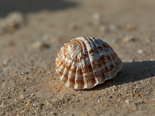 Single pastel seashell with detailed texture on clean surface