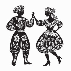 Woman And Man In Folk National German Costumes Vector Image on White Background.