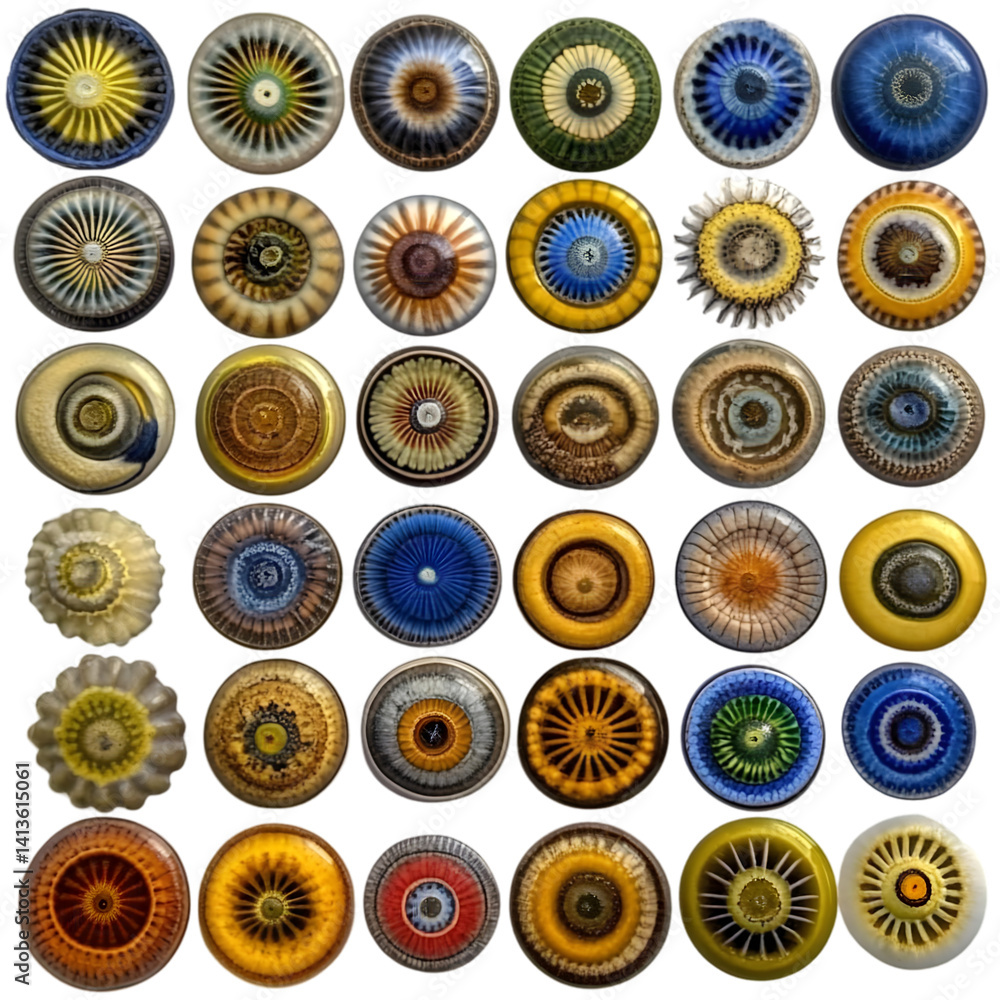 Poster abstract illustration of ornate colorful circles in repeating patterns