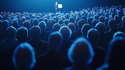 Fototapeta premium People Attending a Conference in a Large Hall with Speaker Presentation