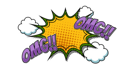 Fototapeta premium Comic book-style vector illustration featuring dialogue bubbles with text such as OMG on white background