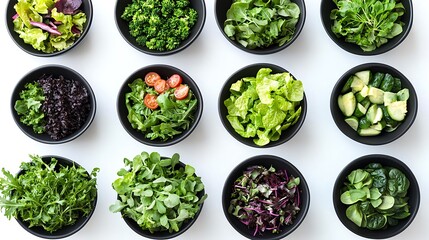 Colorful Variety of Tasty Salads on a White Background