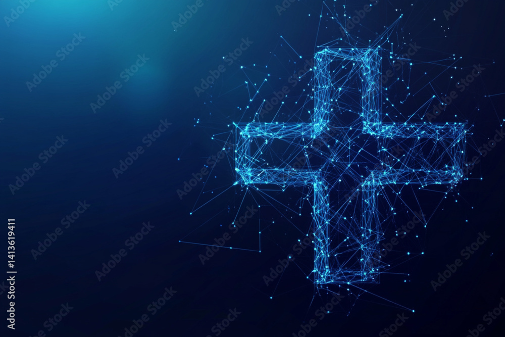 Wall mural cross sign abstract low poly wireframe style. abstract geometric background. wireframe light structu