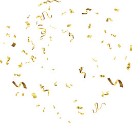 Gold confetti birthday background. Golden ribbons, stars and confetti party pattern.