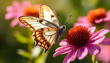 Obraz premium Stunning Butterfly on Pink Flower: Nature's Beauty in High Definition