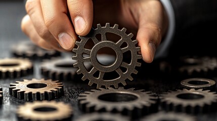 Hand placing gear into a complex mechanism