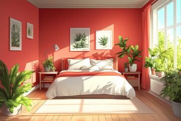 Modern Bedroom Interior Design: Warm Colors, House Plants, and Natural Light Enrich Your Relaxing Space