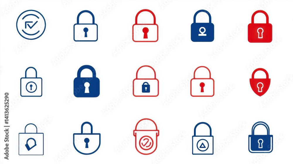 Poster a collection of security icon designs including padlocks locks and other symbols representing access