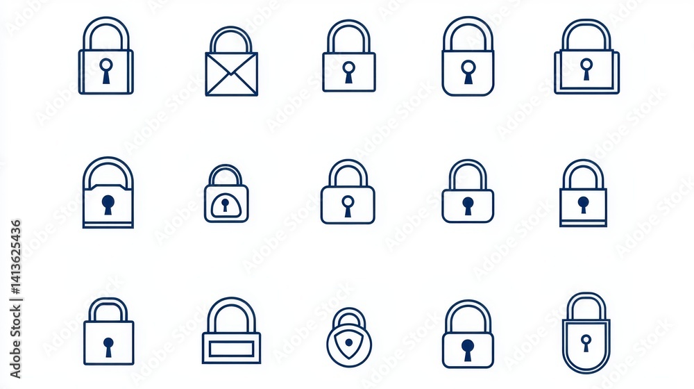 Poster a set of various lock icons and symbols including padlocks keyholes and other graphic elements that 