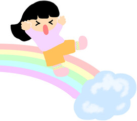 Children's Day.
A girl coming down a rainbow.