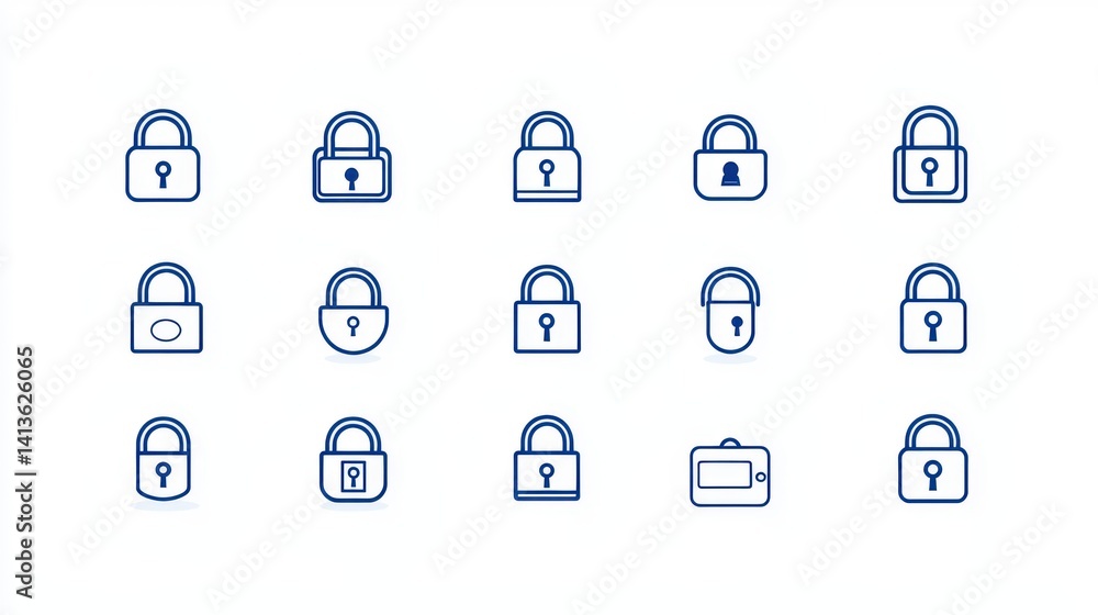 Poster a collection of various lock icon designs representing different aspects of digital security access 