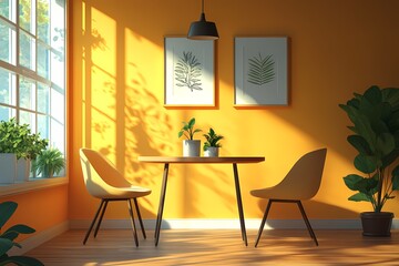Fototapeta premium Modern Minimalist Interior Design with Elegant Furniture, Natural Light, and Indoor Greenery – Inviting Sunlit Home Space Decor Ideas