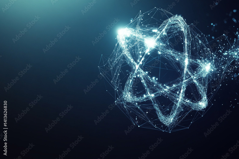 Wall mural atom sign abstract low poly wireframe style. abstract geometric background. wireframe light structur