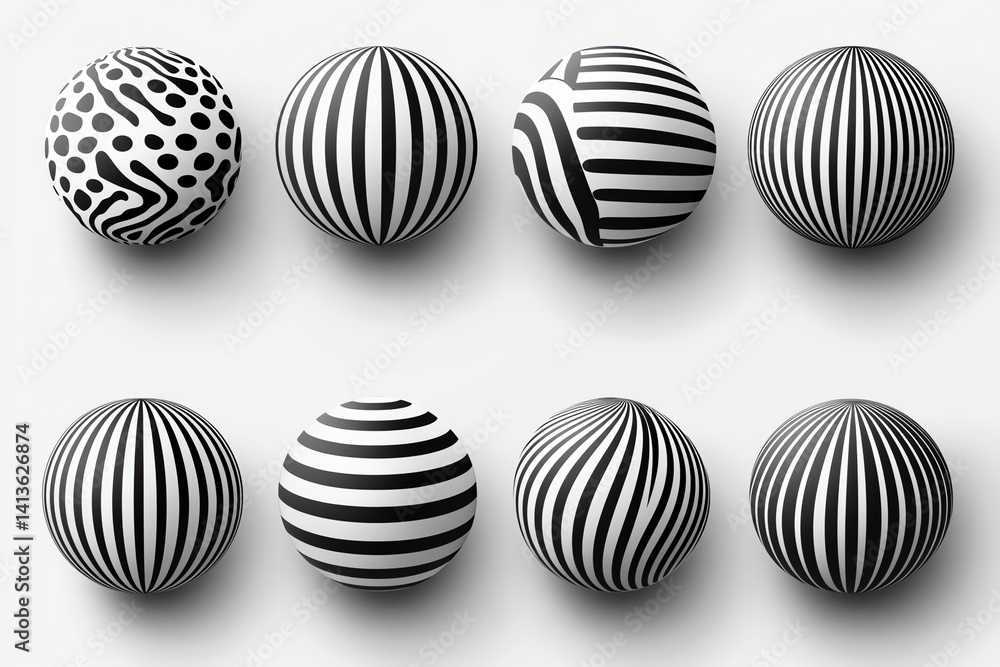 Aufkleber eight stylish black and white spheres with different geometric patterns create a visually interestin