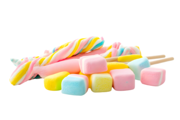 Colorful Candy Pile Illustration with Marshmallows Lollipops Isolated on Transparent Background