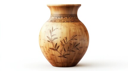 A bamboo craft, such as a vase or a lamp, isolated on a transparent background,  