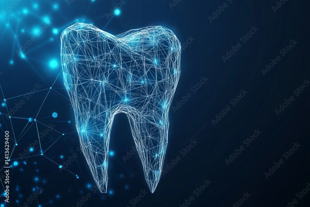 Wall mural tooth sign abstract low poly wireframe style. abstract geometric background. wireframe light structu