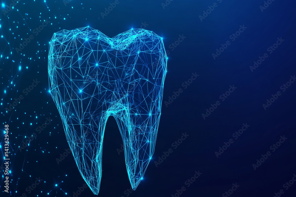 Wall mural tooth sign abstract low poly wireframe style. abstract geometric background. wireframe light structu