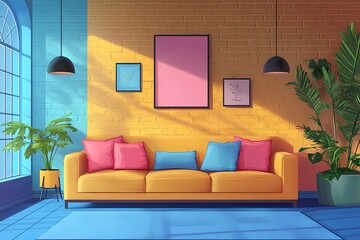 Modern Cozy Living Room Interior Design with Colorful Furniture and Contemporary Decor