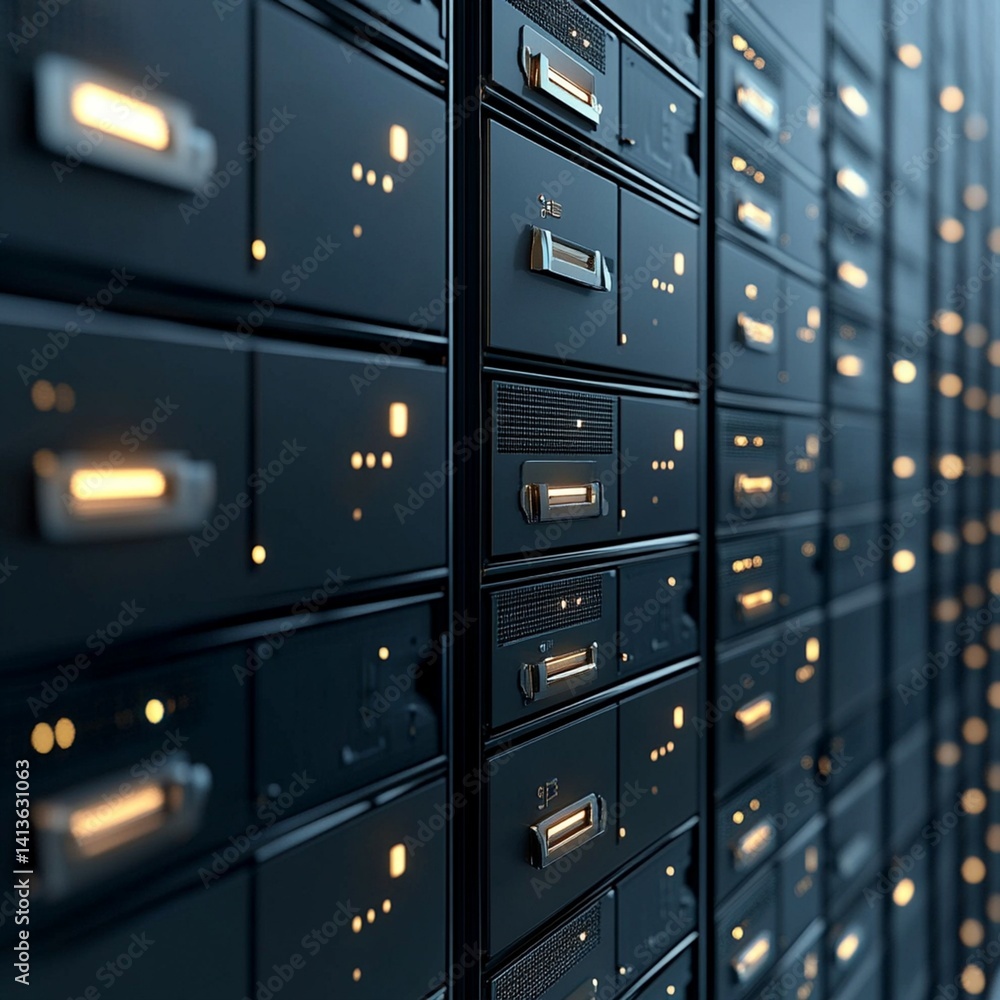 Poster dark elegant server racks modern data center technology abstract background digital infrastructure