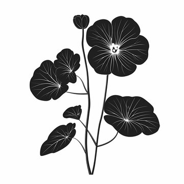 black nasturtium plant silhouette on white clip art preview
