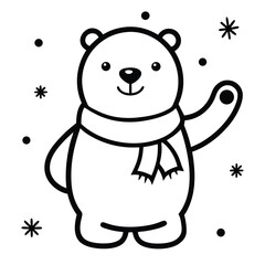 Cute Cartoon Polar Bear Waving in Winter Wonderland