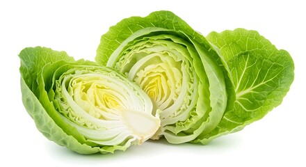 Fototapeta premium Iceberg lettuce with open leaves, on a white illuminated background