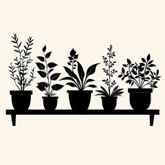 Fototapeta premium Modern Botanical Art: Silhouette of Houseplants for Stylish Home Decor and Indoor Gardens