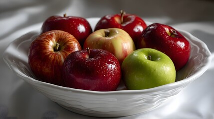 Bowl of fresh apples: a mix of red, yellow, and green apples, a delicious treat.