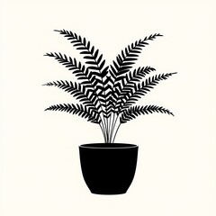 Obraz premium Elegant Black and White Fern Illustration: Modern Style Potted Plant Vector Art for Interior Design and Home Decor