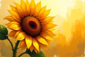 Obraz premium Realistic Sunflower on Warm Yellow Background_Symbol of Hope, Summer, and Positivity for Nature-Inspired Art and Floral Design Concepts.