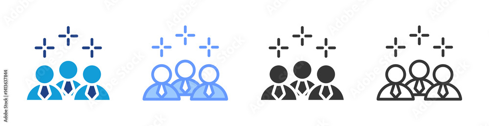Poster happy employee icon set multiple style collection