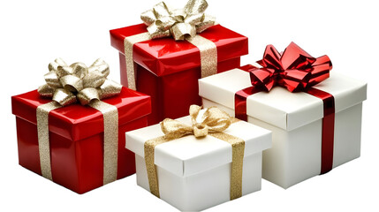 Festive Gifts Illustration with Red White and Gold Presents on Isolated Background