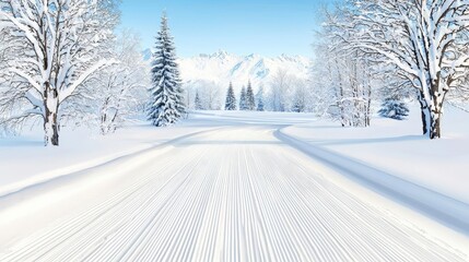 Obraz premium Snowy road winter landscape tranquil nature scene peaceful holiday background
