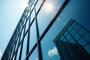 Obraz premium Close-up of glass facade of office building in financial center square, Ningbo, China