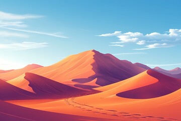 Desert Landscape Photography. Serene Sand Dunes Under a Cloudy Blue Sky