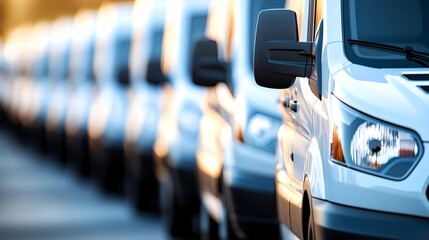 Fleet of White Delivery Vans Ready for Commercial Transportation Needs