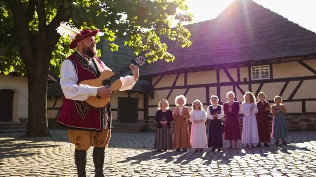 A traveling bard playing a lute